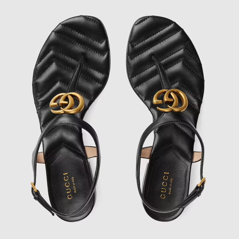  Dép Nữ Gucci Double G Sandal Leather 'Black' 