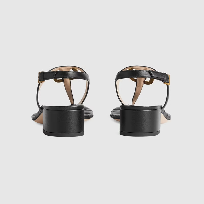  Dép Nữ Gucci Double G Sandal Leather 'Black' 