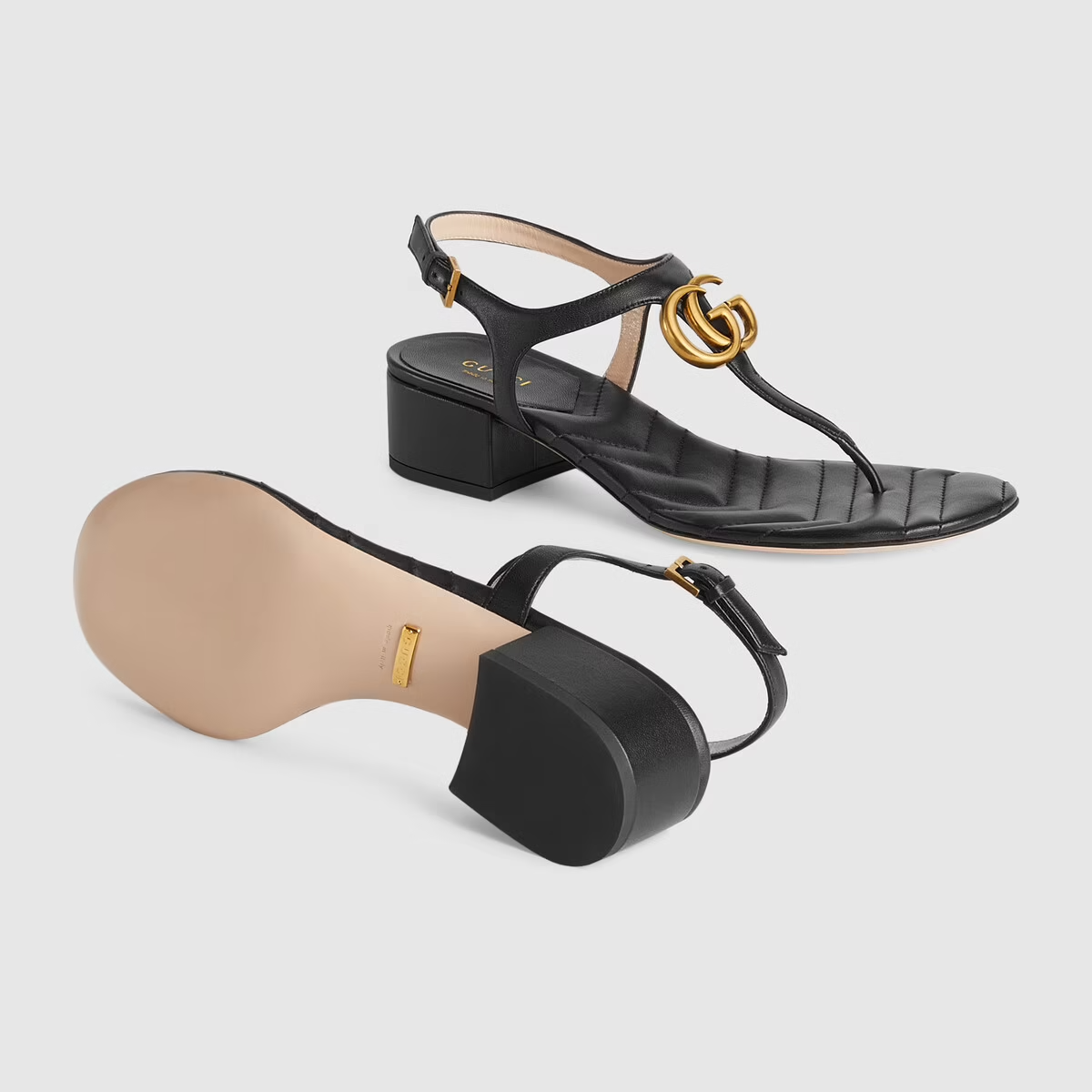 Dép Nữ Gucci Double G Sandal Leather 'Black' 