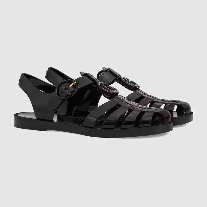  Dép Nữ Gucci Sandal With Double G 'Black Rubber' 