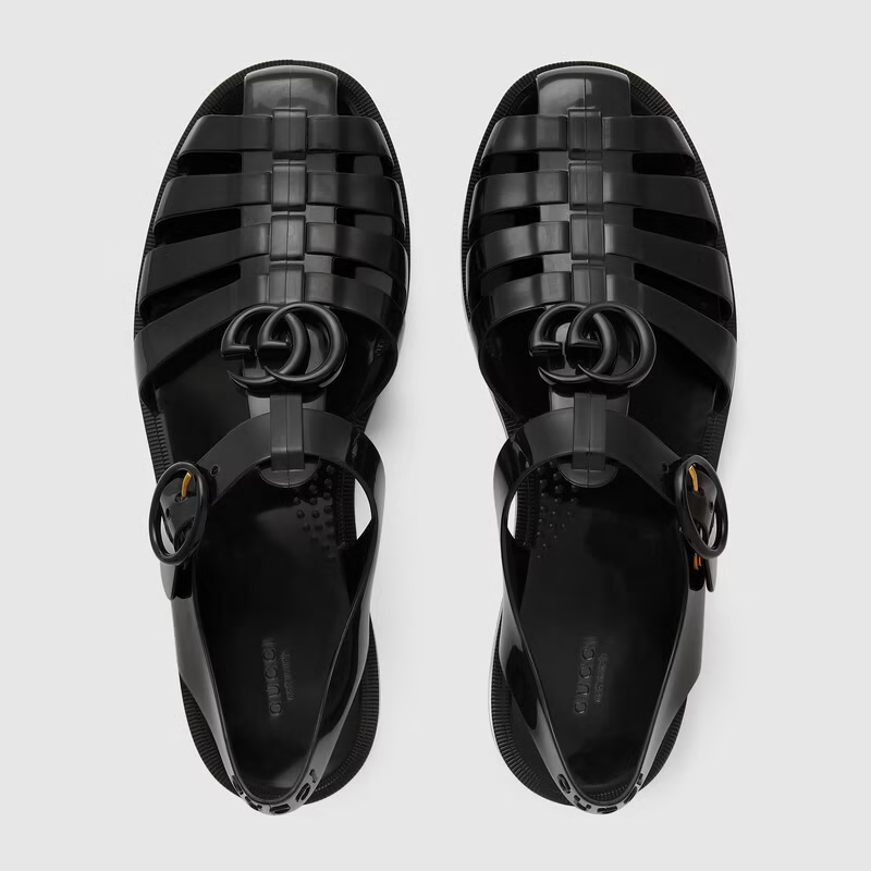  Dép Nữ Gucci Sandal With Double G 'Black Rubber' 