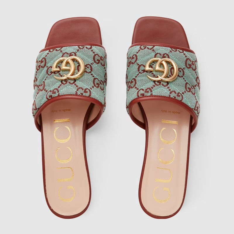  Dép Nữ Gucci GG Slide Sandal 'Blue Brown' 