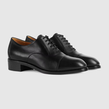  Giày Nữ Gucci Lace Up Leather 'Black' 