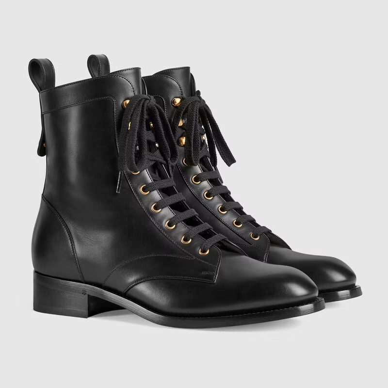  Giày Nam Gucci Lace Up Ankle Boot Leather 'Black' 