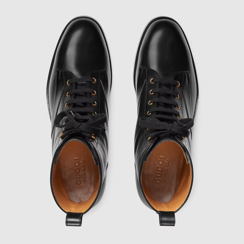  Giày Nam Gucci Lace Up Ankle Boot Leather 'Black' 