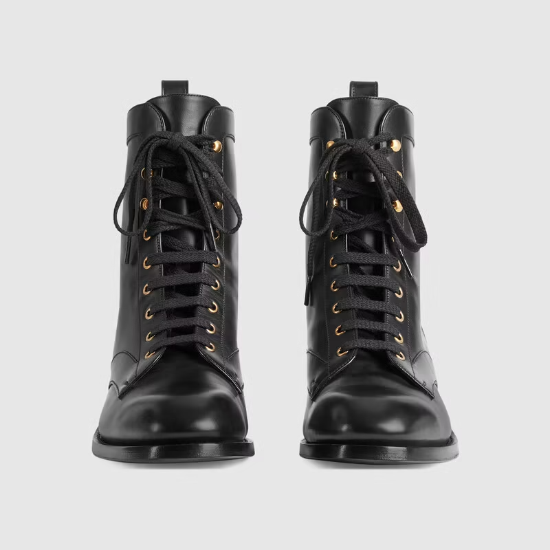  Giày Nam Gucci Lace Up Ankle Boot Leather 'Black' 