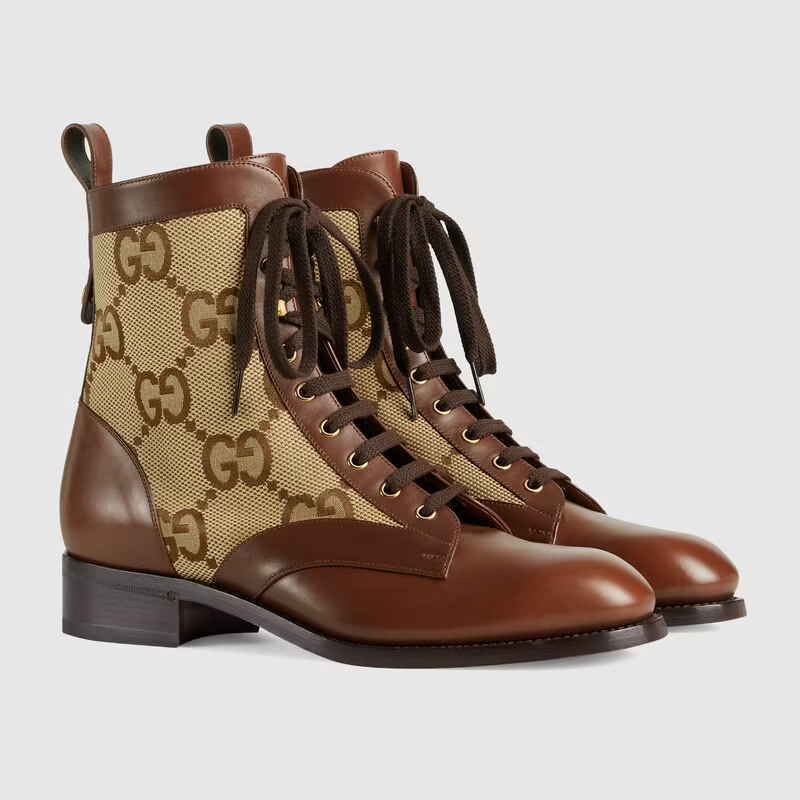  Giày Nam Gucci Lace Up Ankle Boot 'Beige Ebony' 