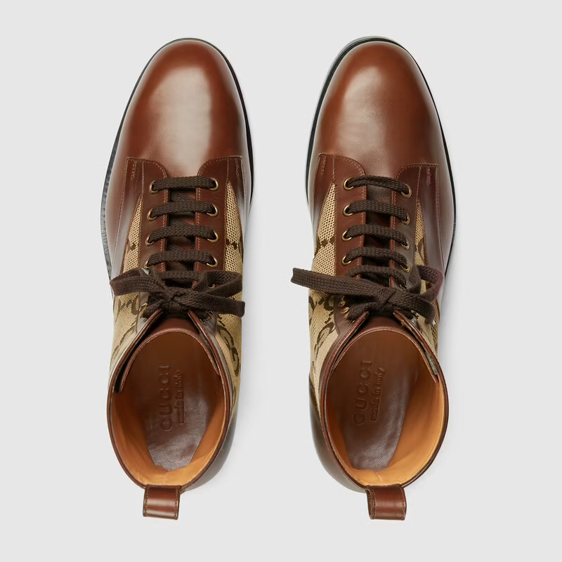  Giày Nam Gucci Lace Up Ankle Boot 'Beige Ebony' 
