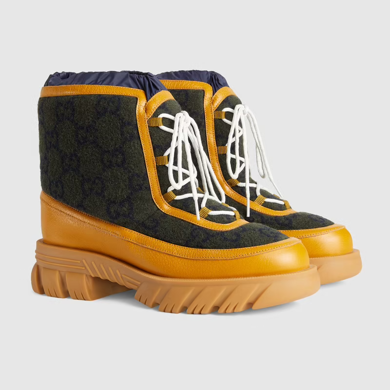  Giày Nam Gucci GG Ankle Boot GG Wool Leather 'Light Brown' 