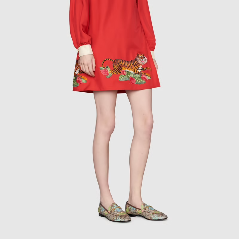  Giày Nữ Gucci Tiger Jordaan Loafer 'Beige' 