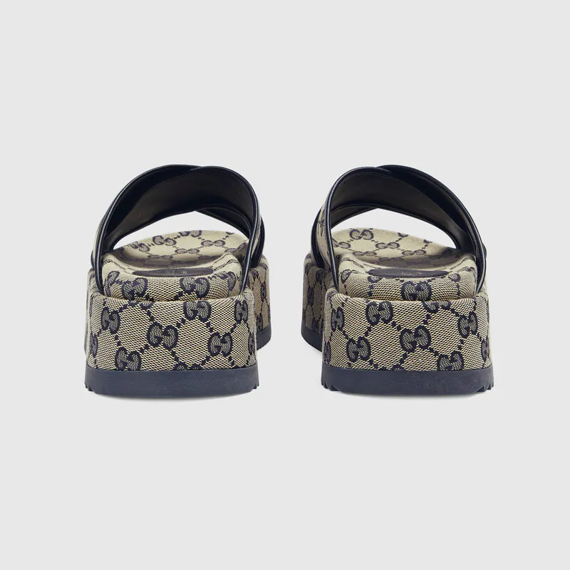  Dép Nữ Gucci GG Platform Slide Sandal 'Beige Blue' 
