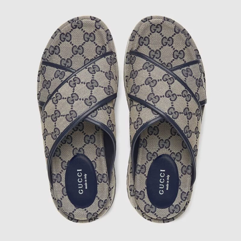  Dép Nữ Gucci GG Platform Slide Sandal 'Beige Blue' 
