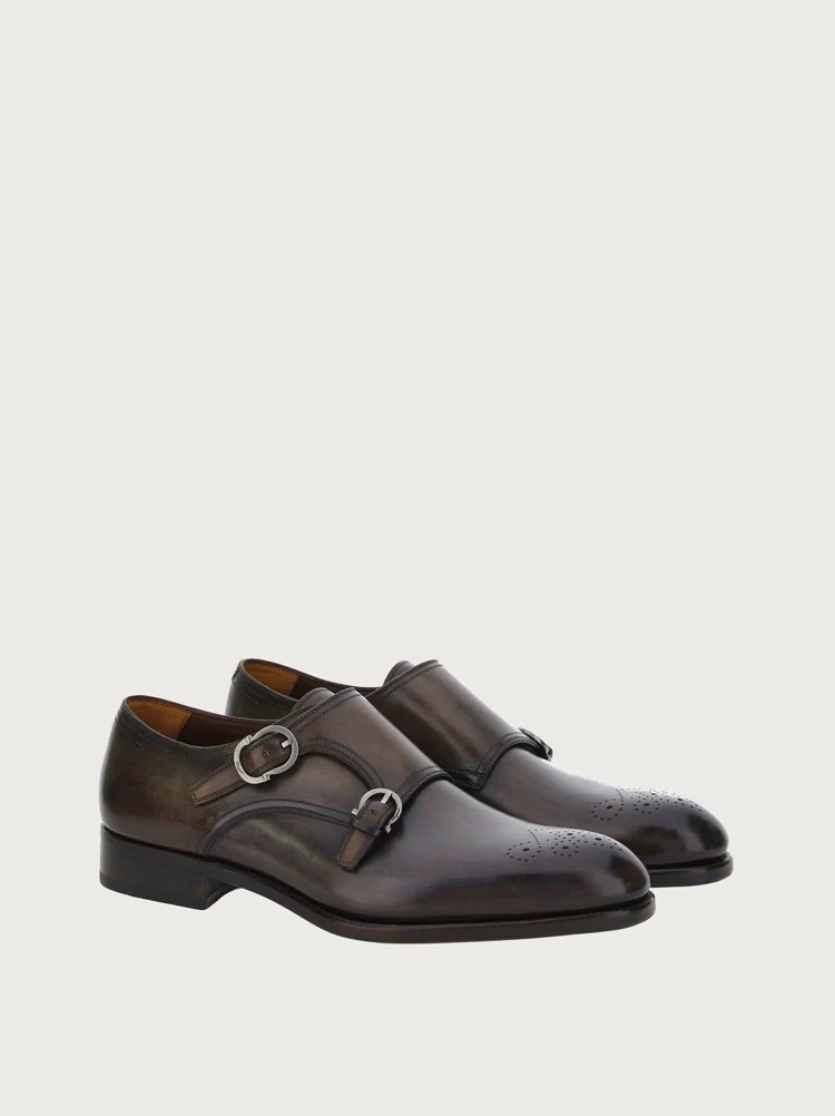  Giày Salvatore Ferragamo Nam Double Monkstrap Stone 'Brown' 