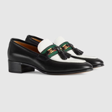  Giày Nữ Gucci Loafer With Web Interlocking G Leather 'White Black' 
