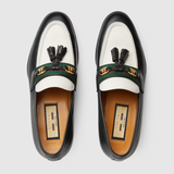  Giày Nữ Gucci Loafer With Web Interlocking G Leather 'White Black' 