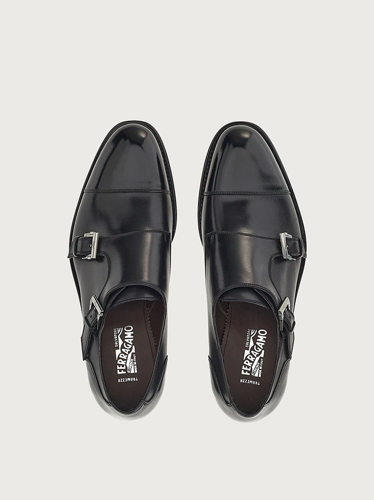  Giày Salvatore Ferragamo Nam Double Monkstrap 'Black' 