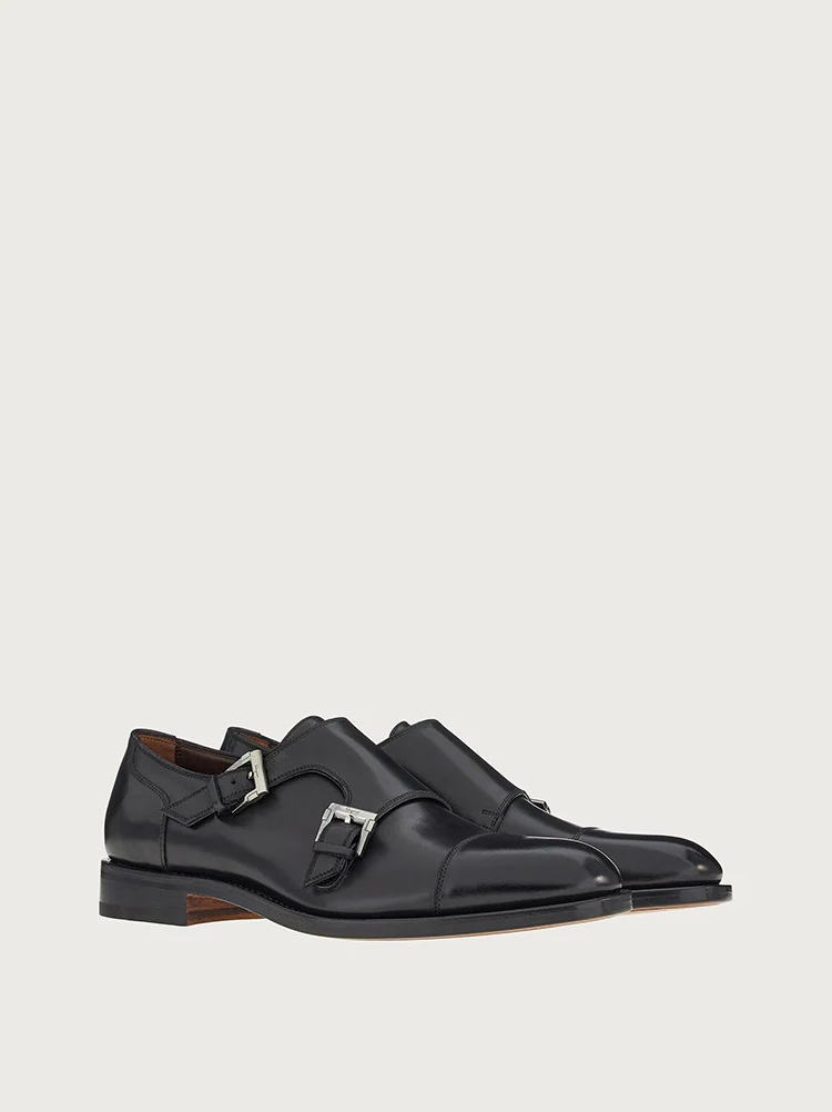  Giày Salvatore Ferragamo Nam Double Monkstrap 'Black' 