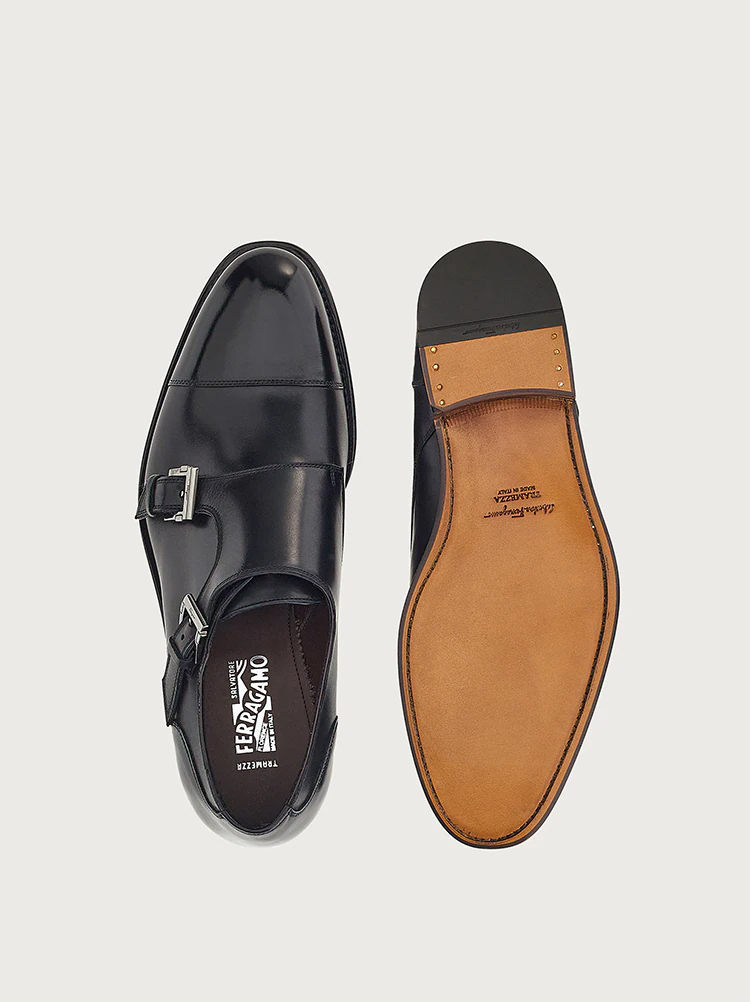  Giày Salvatore Ferragamo Nam Double Monkstrap 'Black' 