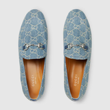  Giày Nữ Gucci Jordaan Loafer 'Light Blue And Ivory GG Denim' 