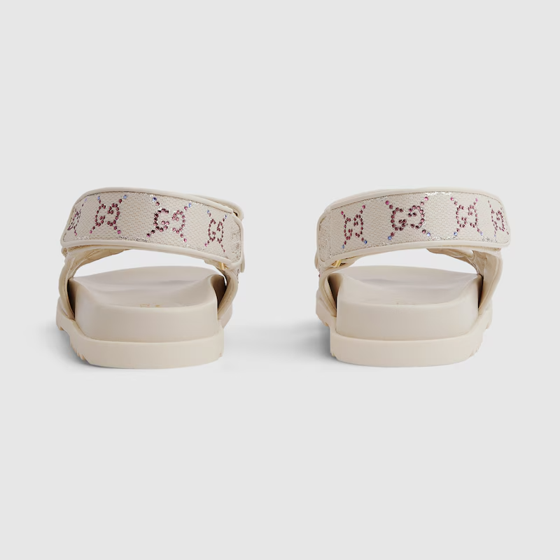  Dép Nữ Gucci Sandal Double G 'Ivory GG Crystal Canvas' ‎ 