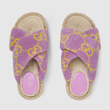  Dép Nữ Gucci GG Slide Sandals 'Purple And Yellow Maxi GG Terrycloth Jacquard' 