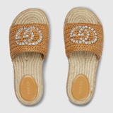  Dép Nữ Gucci Interlocking G Espadrille 'Beige viscose-effect raffia' 