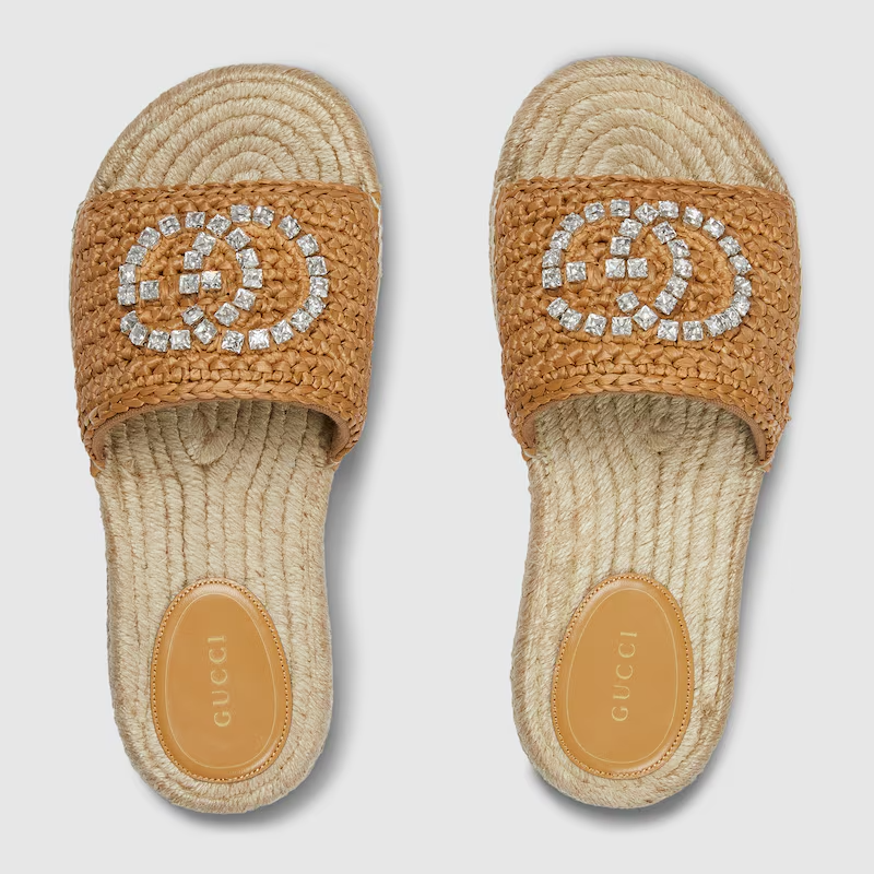  Dép Nữ Gucci Interlocking G Espadrille 'Beige viscose-effect raffia' 