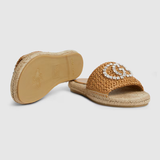  Dép Nữ Gucci Interlocking G Espadrille 'Beige viscose-effect raffia' 