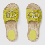  Dép Nữ Gucci Interlocking G Espadrille 'Lime Green Viscose-Effect Raffia' 