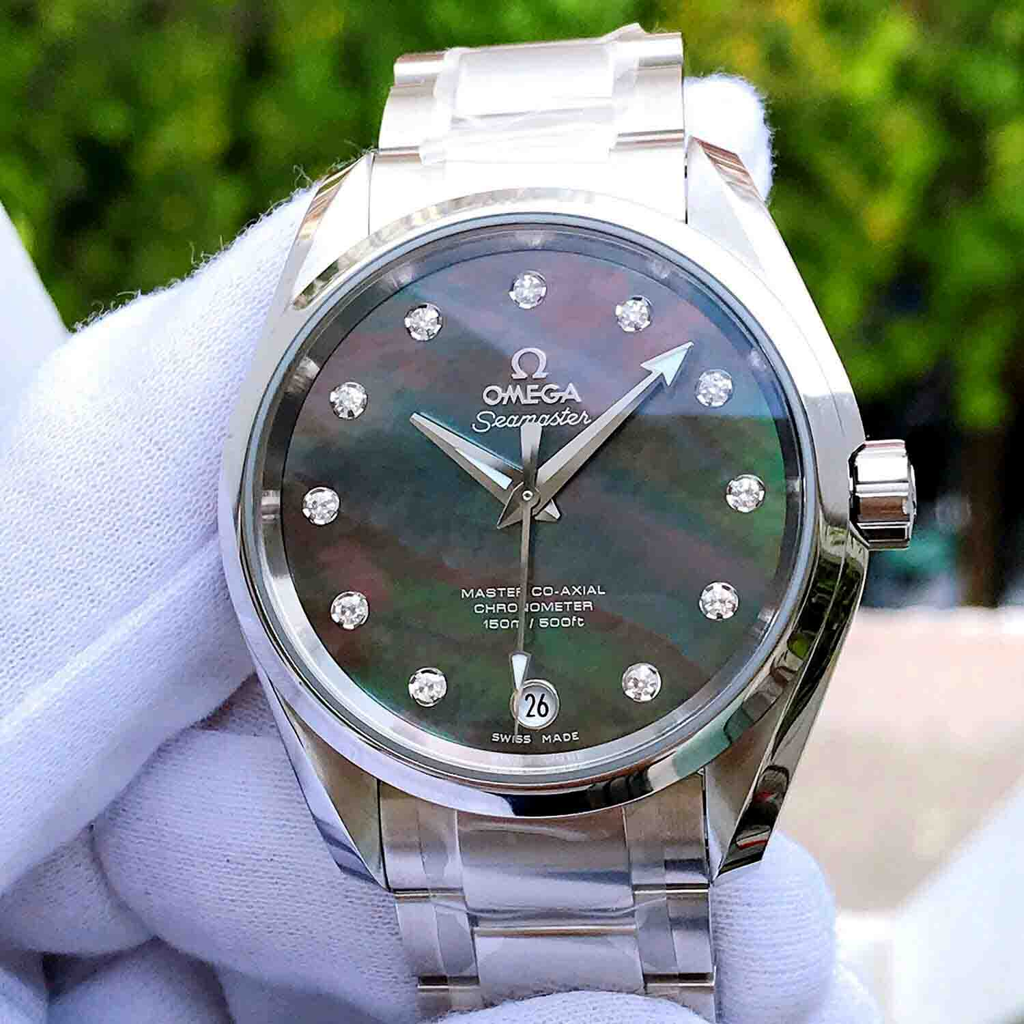  Đồng Hồ OMEGA Seamaster Aqua Terra Automatic Black Mother of Pearl Diamond Dial 38.5 mm ladies Watch 