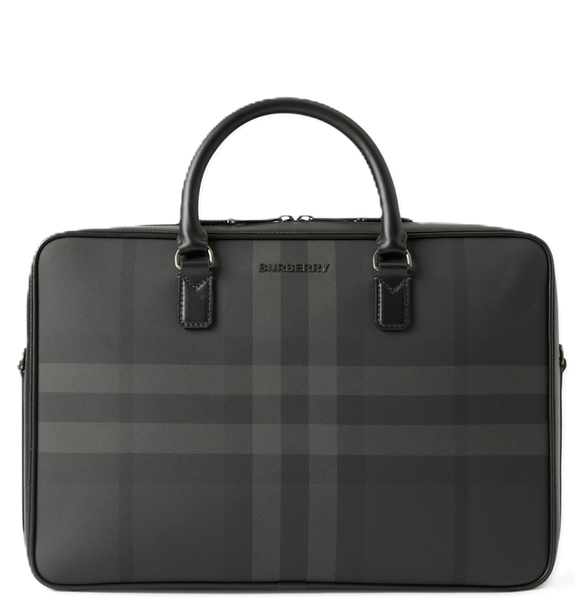  Túi Nam Burberry Check Leather Briefcase 'Charcoal' 
