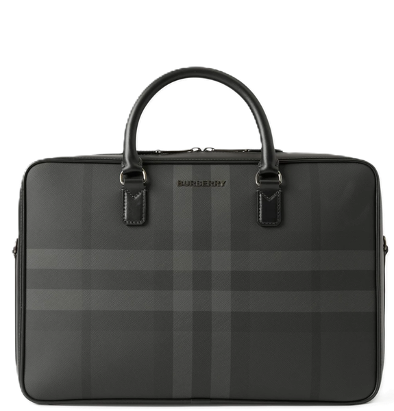  Túi Nam Burberry Check Leather Briefcase 'Charcoal' 