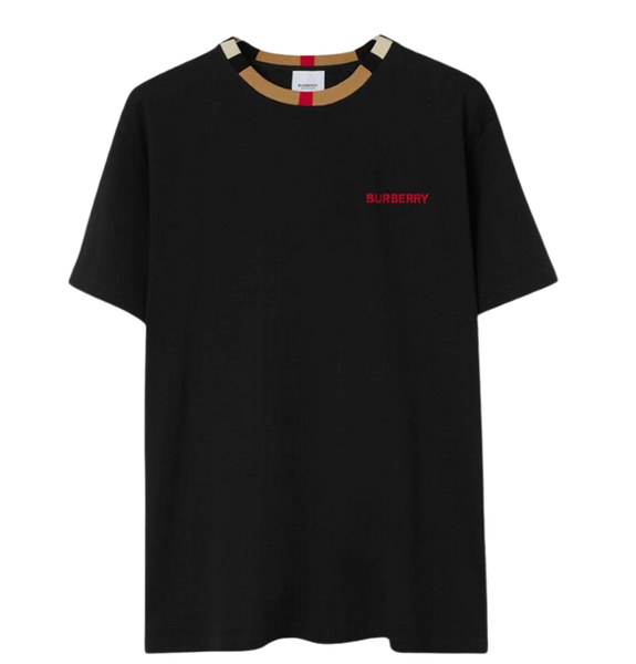  Áo Nam Burberry Icon Stripe Trim Cotton T-shirt 'Black' 
