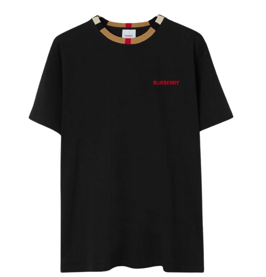  Áo Nam Burberry Icon Stripe Trim Cotton T-shirt 'Black' 