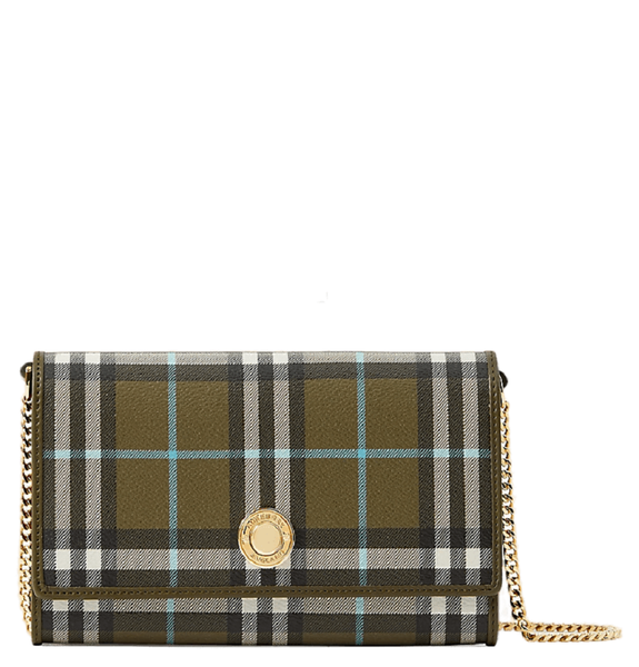  Túi Nữ Burberry Check Wallet with Chain Strap 'Olive Green' 