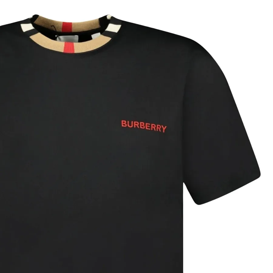  Áo Nam Burberry Icon Stripe Trim Cotton T-shirt 'Black' 