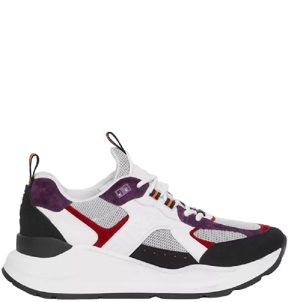  Giày Nam Burberry Logo Print Leather Suede Mesh Sneakers 'Black White Red' 