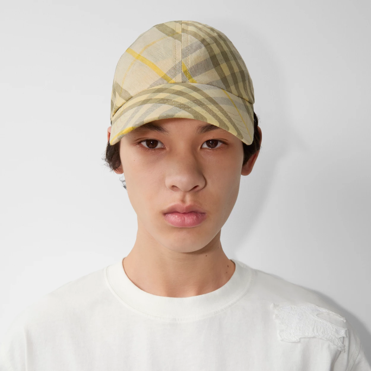  Mũ Burberry Check Linen Baseball Cap 'Wheat' 