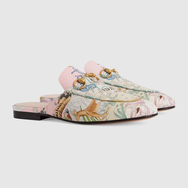  Giày Nữ Gucci Tiger Princetown Slipper Leather 'Pink' 