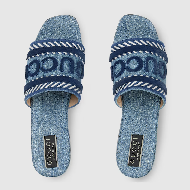  Dép Nữ Gucci Slide Sandal Script 'Light Blue Denim' 
