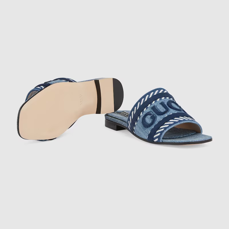  Dép Nữ Gucci Slide Sandal Script 'Light Blue Denim' 