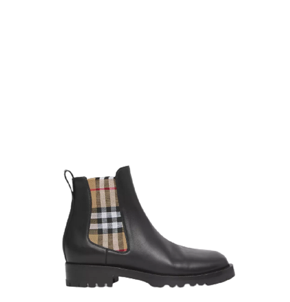  Giày Nữ Burberry Vintage Check Detail Leather Chelsea Boots Black 