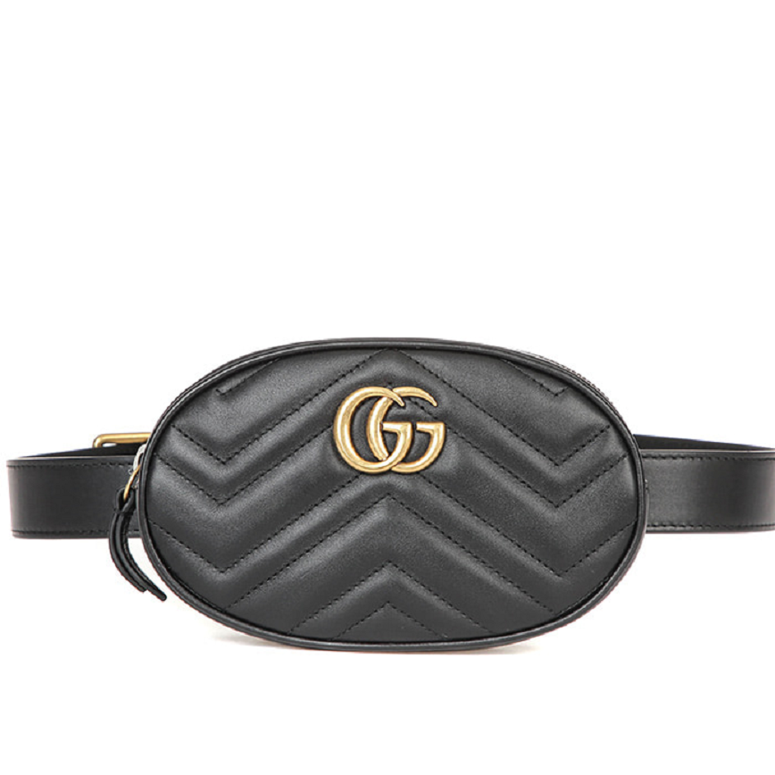  Túi Gucci Logo Detail Chevron Quilted Leather Belt Bag Black 