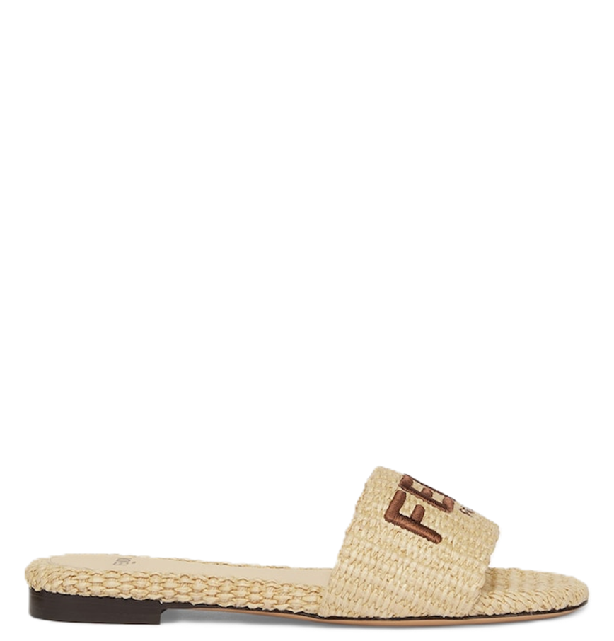  Dép Nữ Fendi Signature Raffia Slides 'Natural' 