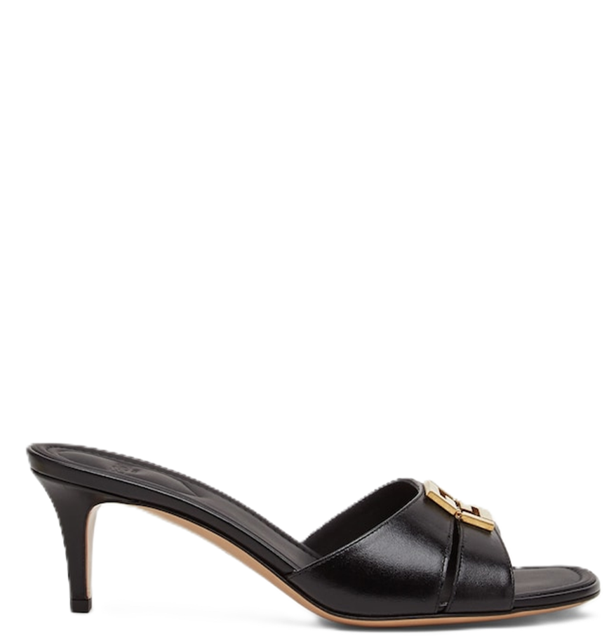  Déo Nữ Fendi Ffold Leather Medium Sandals 'Black' 