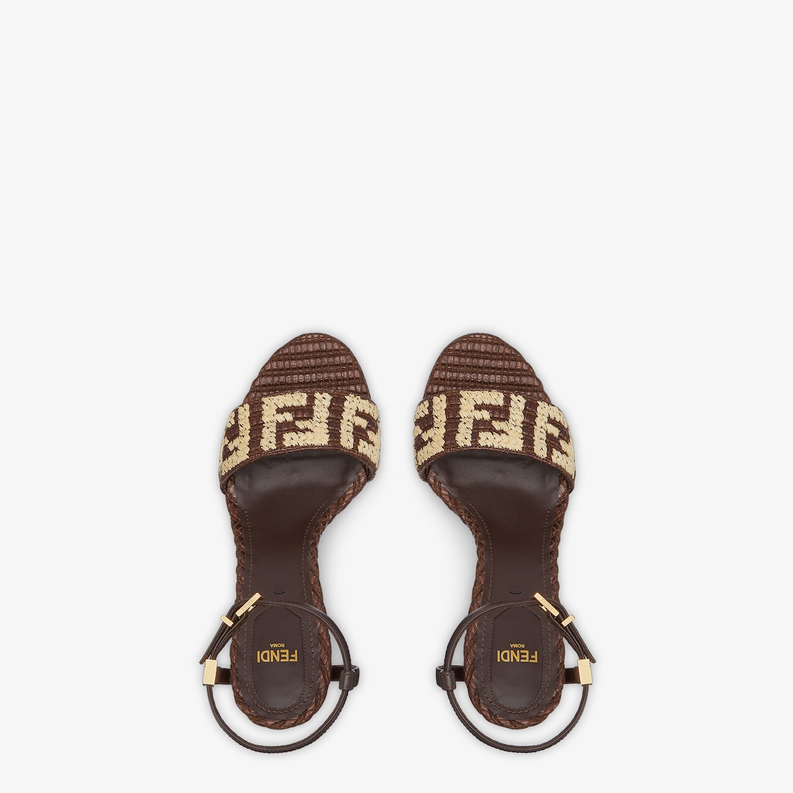  Dép Nữ Fendi Delfina Raffia Sandals 'Brown' 