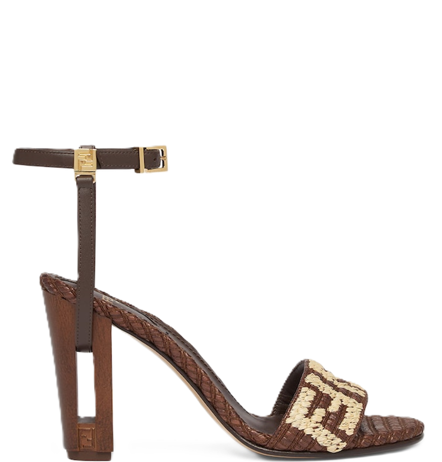  Dép Nữ Fendi Delfina Raffia Sandals 'Brown' 