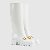  Giày Nữ Gucci Knee High Boot With Horsebit Rubber 'White' 