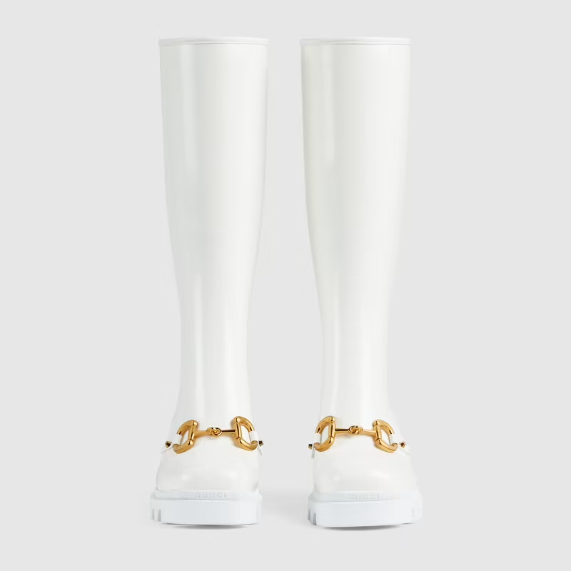  Giày Nữ Gucci Knee High Boot With Horsebit Rubber 'White' 