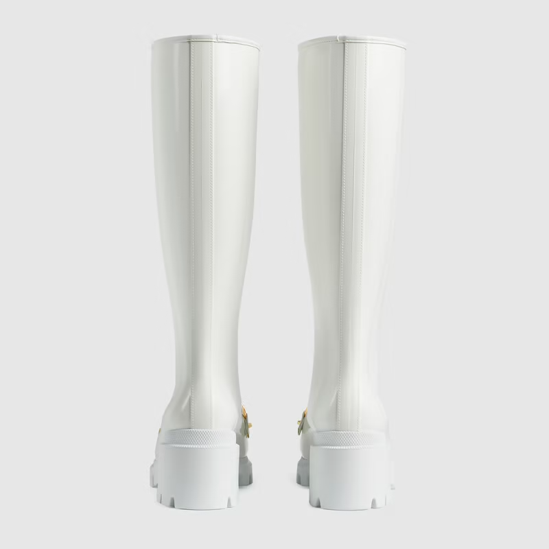  Giày Nữ Gucci Knee High Boot With Horsebit Rubber 'White' 